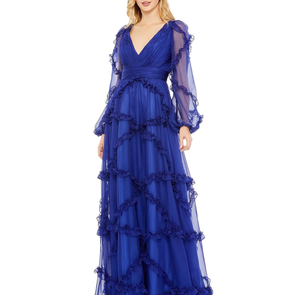 (❤️ 287)BNWT MAC DUGGAL RUFFLE GOWN IN SAPPHIRE #A68223